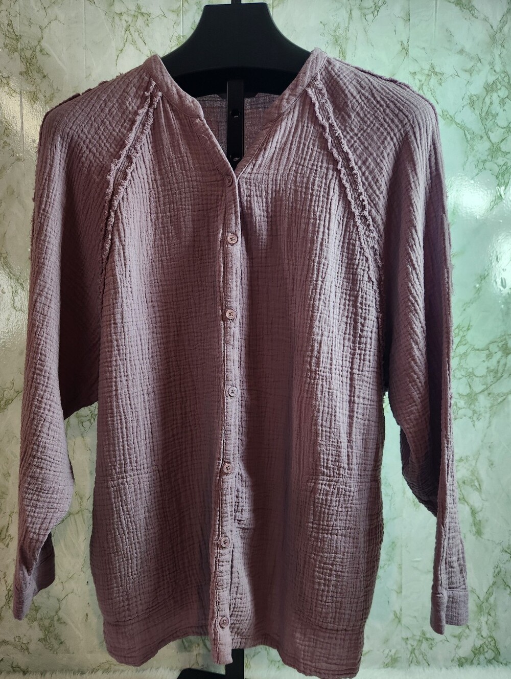 Any Body Lavender Cotton Button Down Shirt